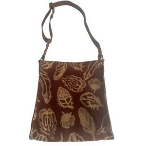 Rare Pendleton Wool Feather / Leaf Burgendy Crossbody Hobo Bag - Leather & Wool